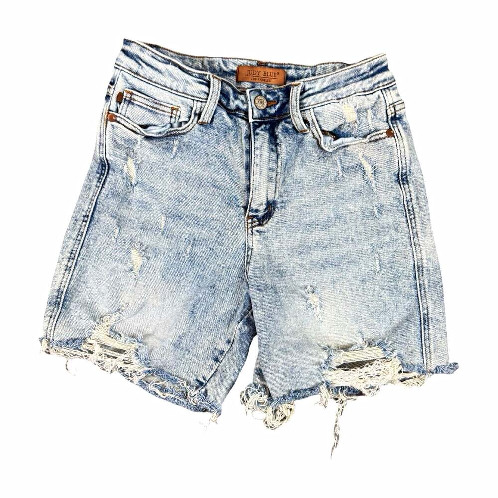 Judy Blue Women’s Light Wash Distressed High Rise Stretch Denim Shorts S